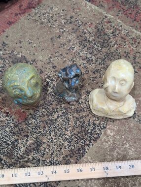 Handmade Decorative Ceramic Busts Set in Green, Blue, and Cream